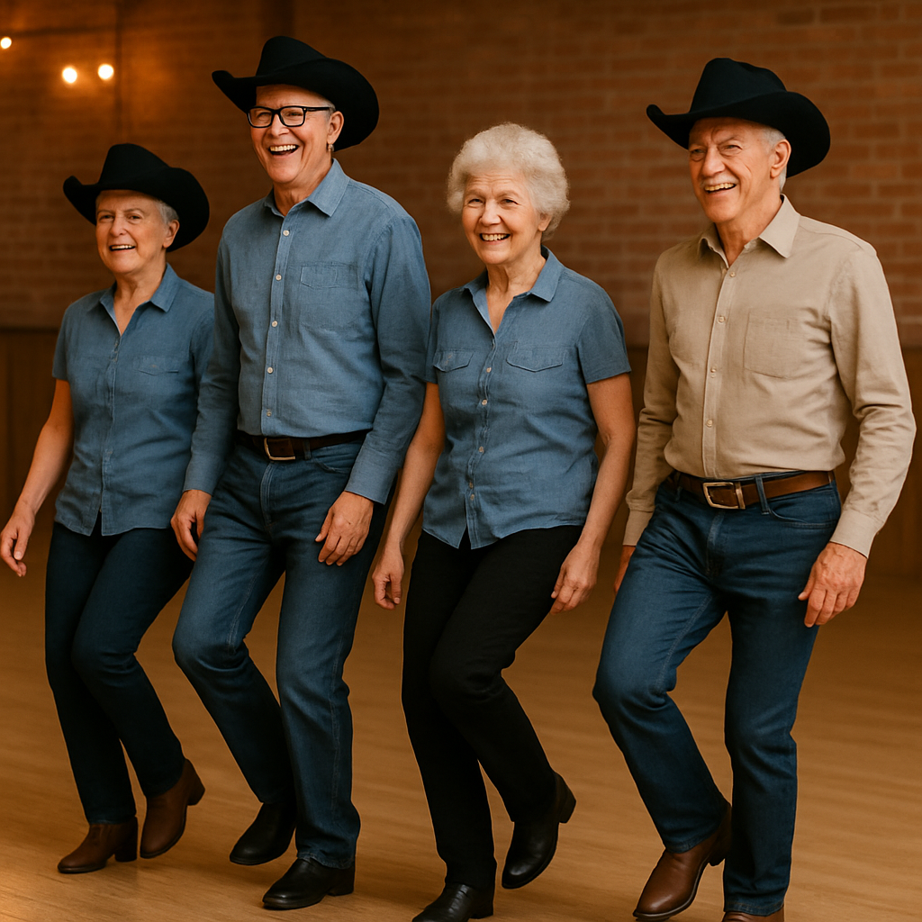 Seniorer som dansar linedance